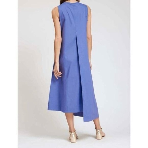 Tyler boe Cynthia Midi Wrap Dress Women Sz Medium Iris Blue Sleeveless 1/2 Zip - Picture 13 of 13